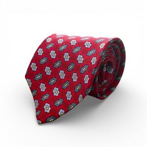 Robert Talbott Red Floral Silk Necktie Hand Sewn Made in USA Mens